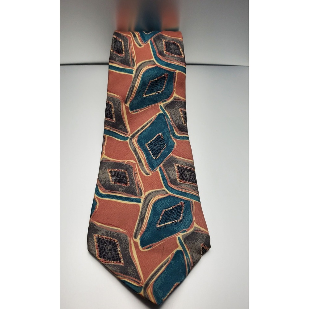 Vintage Oscar De La Renta‎ Couture Tie Abstract Green Peach Color